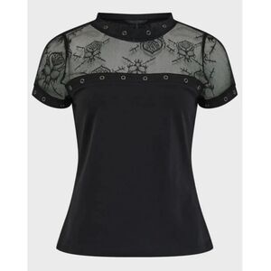 Killstar Black Lace Yoke Eyelet Short Sleeve Top